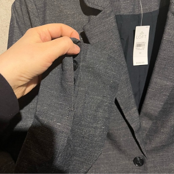 Ann Taylor LOFT Chambray One Button Blazer Jacket Blue Linen Blend NWT Size 10 - Picture 5 of 14